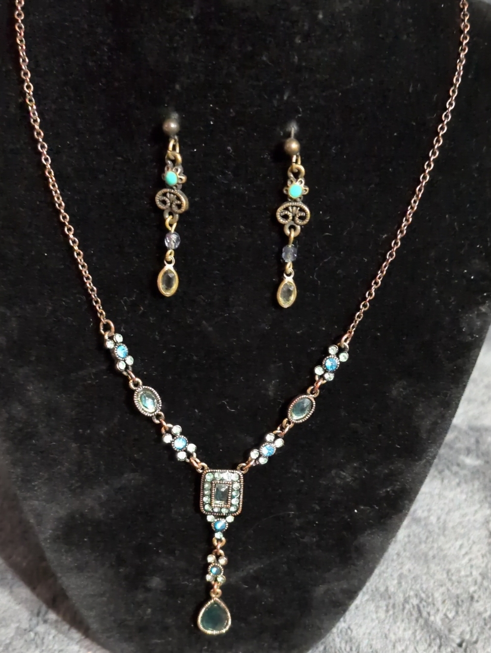 Delicate Turquoise Crystal Drop Necklace and Earrings Set